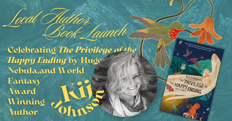 banner for Kij Johnson's book release event